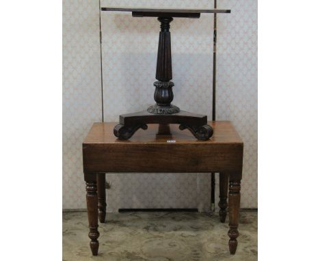 A 19th century mahogany bidet with loose box lid raised on ring turned and tapered supports, (lacks ceramic liner), together 