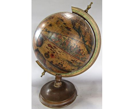 A  world globe in the antique classical style on a stand, 60cm high approx (as found) 