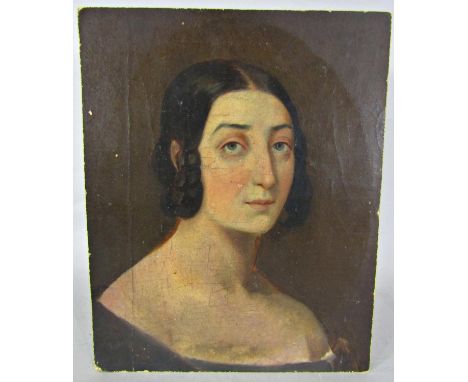 Russian portrait of a woman (c.20th Century), oil on board, bearing Russian 'Approved for Export' stamp verso, approx. 30 x 2