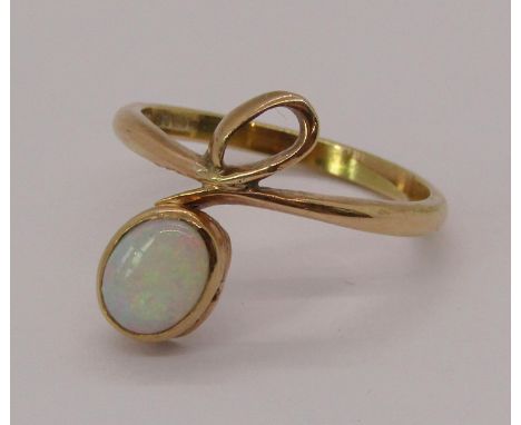 Vintage 9ct opal ring, maker 'LM', Sheffield 1988, size R, 3.5g 