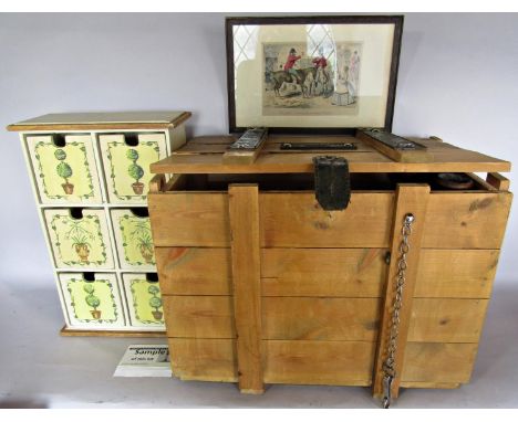 A “Vintage” Chateau La Grand Clotte wooden wine case, a Harley Davidson wooden tool box , a vintage jelly mould , a pair of w