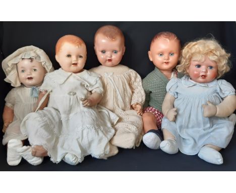 5 large vintage dolls including a 'Cuddles/ Sallykins' doll by Ideal Novelty &amp; Toy Co (1928-1940) with composition should