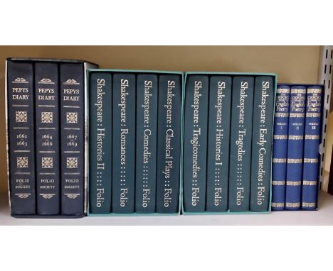 The Works Of Shakespeare and Pepys Diary both boxed Folio Society Editions together with a cased set of The Oxford Library of