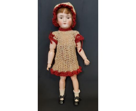 1920's bisque head 'Walküre' doll by Kley &amp; Hahn with  brown closing eyes, open mouth with teeth and jointed composition 