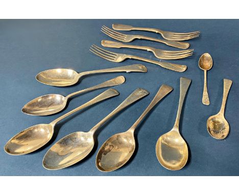 A quantity of silver flatware including three William IV 1834 forks by John Harris V5, 5.3 ozs approximately 