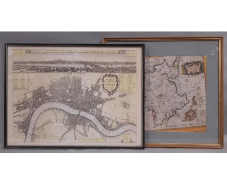 Two framed map prints to include: Robert Morden (1650-1703), Worcestershire, hand coloured print, 40 x 37 cm and; Wenceslas H