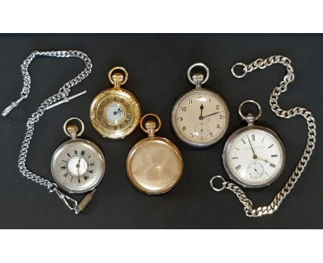 A silver cased gent's pocket watch with enamel dial, silver cased half hunter pocket watch with blue enamel numerals, a milit