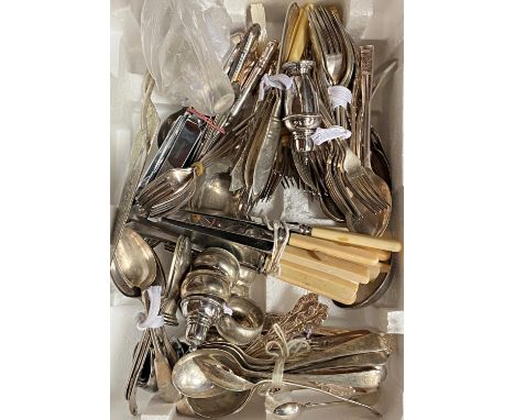 A large quantity of loose silver plated flatware  of varying patterns and designs. 