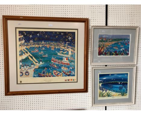 John Dyer (b.1968) Three framed prints of coastal bays: 'Tail Ships and Small Ships, Falmouth' signed and numbered (120/350) 