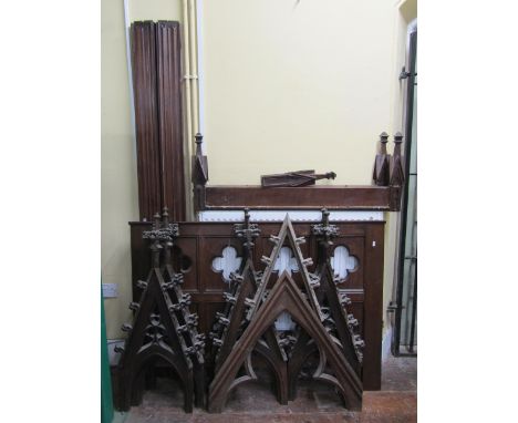 Quantity of Victorian gothic revival architectural pieces, principally in oak, together with pine, comprising seven pinnacles