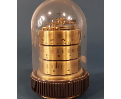 A contemporary Barigo weather station set beneath a dome, recorded barometer, thermometer, hygrometer 
