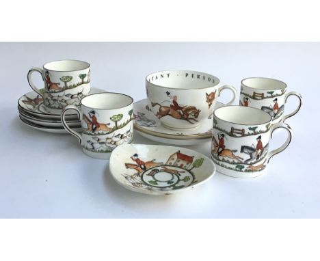 A Crown Staffordshire 'Hunting Scene' part tea set