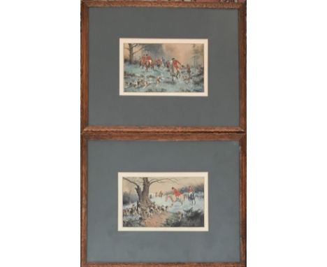 George Wright (1860-1942), two hunting scenes, one of a treed fox, watercolour and gouache, 15x24cm each (2) 