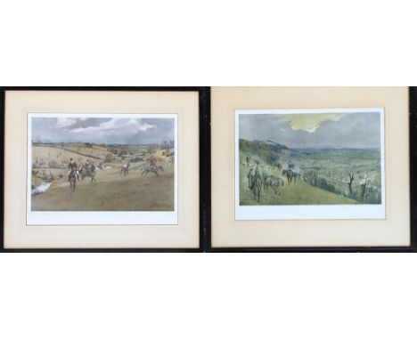 After Lionel Edwards, two colour prints 'Hunting Countries', The Pytchley Hunt, Braunston Brook, label to verso 'Arthur Acker