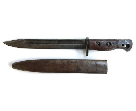 A British Army Jungle No.5 carbine Lee-Enfield short bayonet, with scabbard