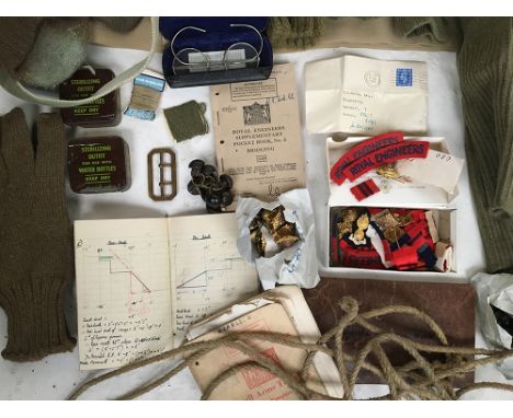 A trunk filled with Royal Engineers Army clothes, c. 1945, including approximately: Trunk (not original to clothes with separ