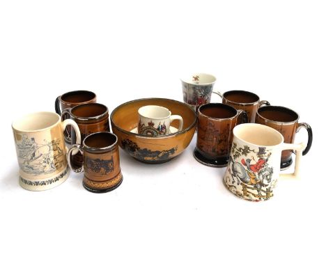 A collection of hunting interest tankards, to include four Arthur Wood 'Ye Olde Coaching &amp; Hunting Days', two Ridgways 'C