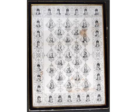Hunting interest; a late 19th century engraving produced by W.H. Coaten depicting famous Masters and Huntsmen of their time, 