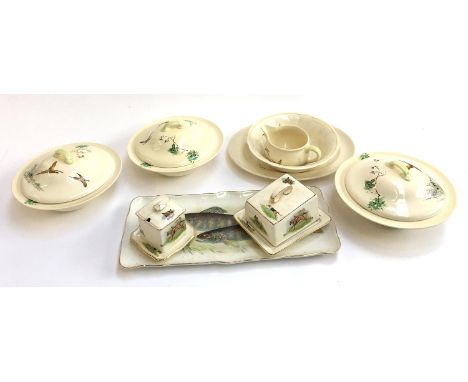 Royal Winton hunting items to include butter dish and lid, pin dishes and jam pot and lid together with Royal Doulton 'The Co