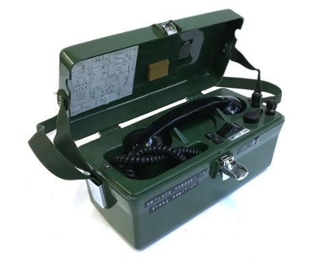 A WW2 Army field telephone, marked 'PYE TMC LIMITED, TYPE 1705/AS TWO WIRE Y1/5805-99-966-0006' 