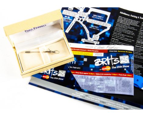 BMI / Brit Awards, a presentation box with tie-pin for the 1992 BMI awards and a ticket, folder and wrist band for 2005 Brits