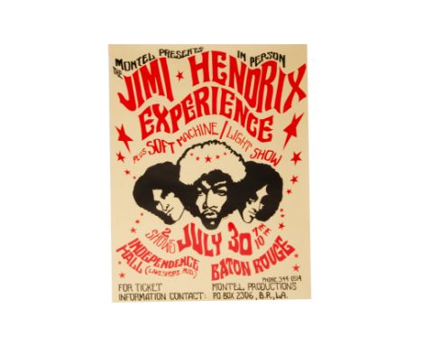 Jimi Hendrix Poster, a probable reproduction poster advertising a Jimi Hendrix performance at Independence Hall, Baton Rouge 