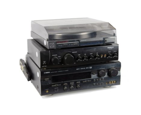 Receiver/Deck/Amplifier, Yamaha Natural Sound AV Receiver RX-V596 RDS plus remote, Pioneer full-automatic stereo turntable PL