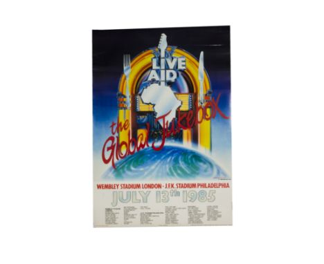 Live Aid Wembley Concert Poster, Poster from for the Iconic 1985 event featuring David Bowie, Queen, U2, The Who, Paul McCart