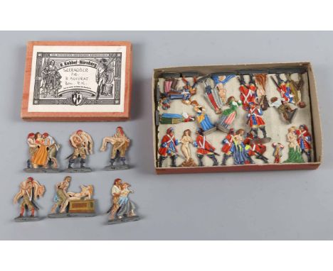 2 Sätze bemalte Zinnfiguren H. Kebbel Nürnberg, Flachfiguren aus Zinn mit beidseitiger schattierter Bemalung in OVP H. Kebbel