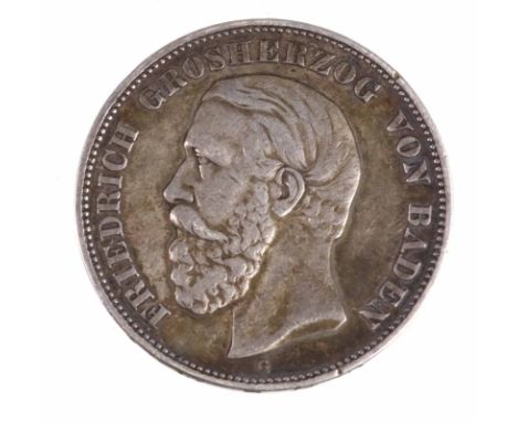 5 Mark Friedrich von Baden 1875 G Silbermünze Fünf Mark Deutsches Reich 1875, so um gekrönten Reichsadler mit Brustschild bez