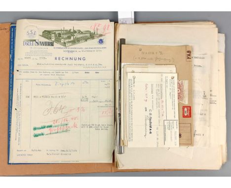 Sammlung Firmenpost Fa Paul Leistner Grüna Mappe mit ungezähltem Konvolut verschiedener Rechnungen und Belege der Sächsischen