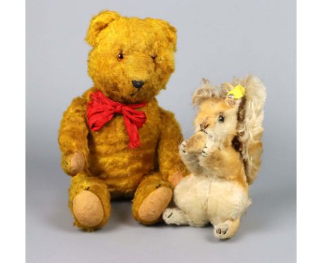 Steiff Eichhörnchen 1960er Jahre u.a. klassische Ausführung mit Knopf im Ohr ab Mitte der 1960er Jahre und gelbem Fähnchen, E