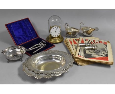A Small Collection of Silver Plate, War Illustrated Newspapers, Pillar Clock for Restoration and Repair 