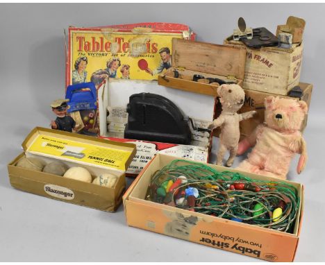 A Collection of Vintage Toys and Games to Include Slazenger Wimbledon 1959 Tennis Ball Box, Tennis Balls, Slide Projector, St