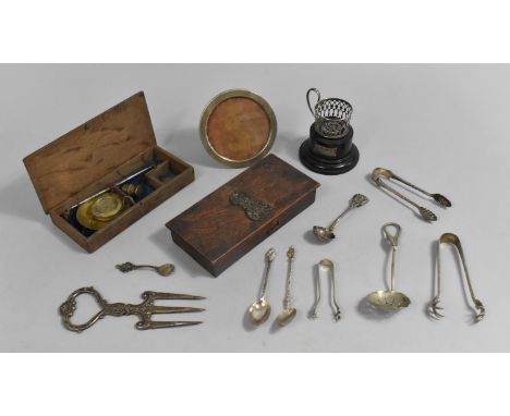 A Collection of Various Vintage Boxes Containing Pan Scales, Silver Items, Silver Plate Etc
