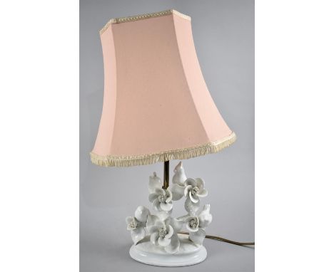 An Italian Ceramic Table Lamp, Birds and Flowers, with Shade, 57cm high Overall 