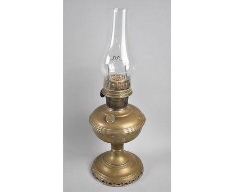 A Vintage Brass Oil Lamp with Glass Chimney 