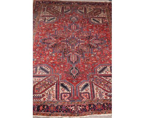 Large Persian Heriz red and blue ground rug carpet, 386cm x 283cm Condition Report Click here for further images, condition, 