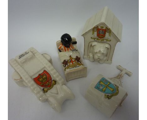 Crestedware - Goss City of London model of a boy in bed 'A Little Study in Black and Fright', Shelley 'Arms of Norwich' dog k