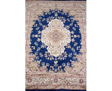 Persian Keshan design blue ground rug carpet, 280cm x 200cm Condition Report Click here for further images, condition, auctio