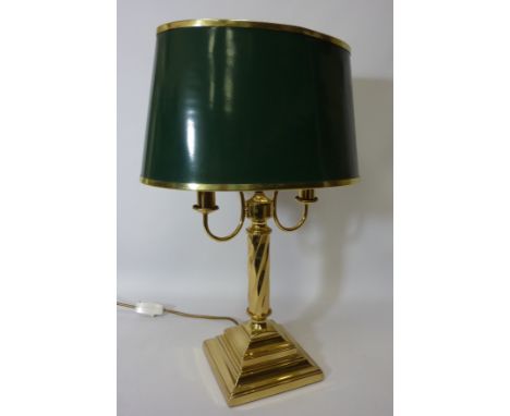 Gilt metal twist stem two branch table lamp with shade H56cm (This item is PAT tested - 5 day warranty from date of sale)
 Co