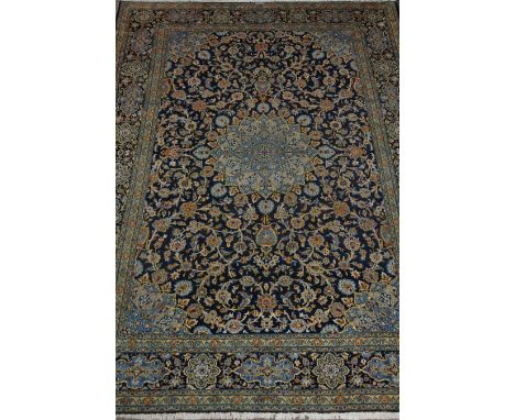 Persian Keshan blue ground rug carpet, 400cm x 300cm Condition Report Click here for further images, condition, auction times