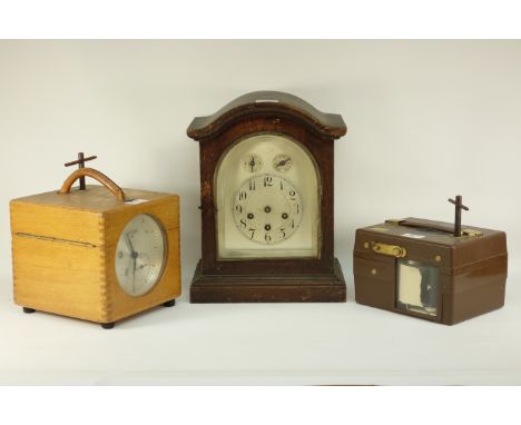 Two Benzing pigeon clocks and a 20th century oak cased clock, movement stamped Junghans  CLOCKS & BAROMETERS - as we are not 