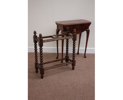 20th century oak bobbin turned stick/umbrella stand and a 20th century burr walnut drop leaf gateleg table Condition Report C