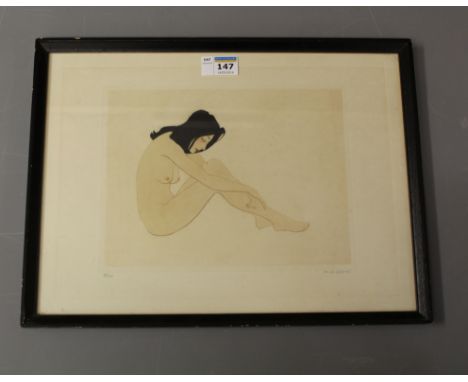 Seated Female Nude, Michel De Goeye (Belgian 1900-1958) limited edition lithograph signed and numbered 37/125 in pencil Condi