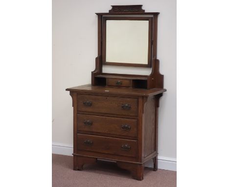 Early 20th century dressing chest fitted with three drawers, swing bevelled mirror back with trinket drawers, W88cm, H162cm, 
