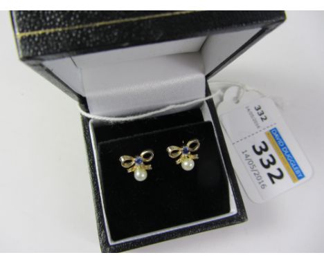 Pair of iolite and pearl gold-plated bow ear-rings Condition Report Click here for further images, condition, auction times &