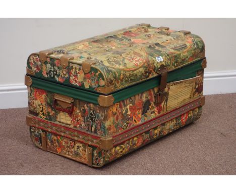 Vintage decoupage metal trunk with hinged lid (W72cm), and a similar hinged lid box Condition Report Click here for further i