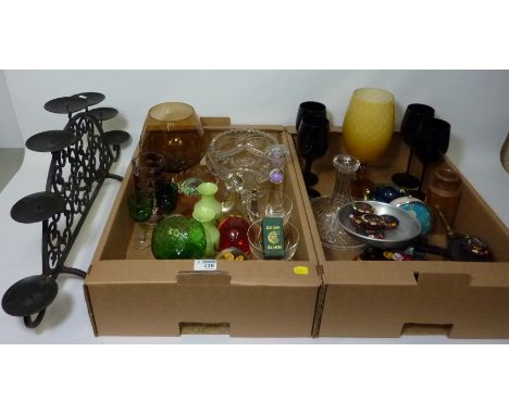 Canalalia kitchen scales, Smiths 'Noddy' alarm clock, paperweights ,other glassware and decorative items in two boxes  Condit