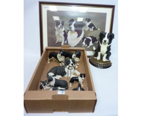 Collection of Border Collie ornaments, doorstop and a print Condition Report Click here for further images, condition, auctio